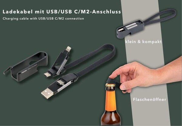 Produktbild Troika PRACTICABLE Schnellladekabel mit Flaschenöffner, schwarz (0.15 m, USB 3.2 Gen 2)