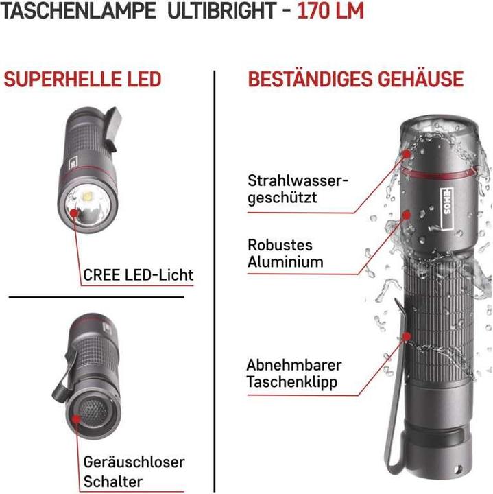 Actual product image Emos CREE LED Metal Flashligh Ultibright 60, 170lm, 1xAA (10.10 cm, 170 lm)