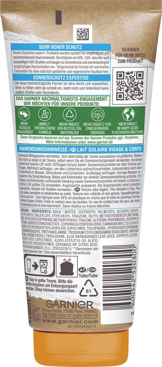Produktbild Garnier Ambre Solaire Sensitive Adult (Sonnenmilch, SPF 50+, 175 ml, 195 g)