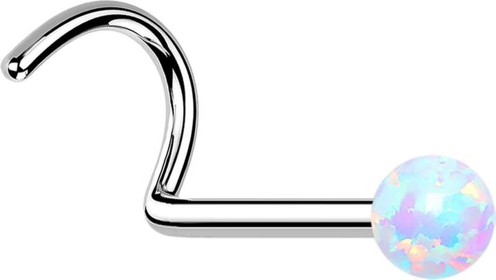 Produktbild Star Piercing Nasenstecker gebogen silber mit Opal weiss (Chirurgenstahl 316L, ohne Messing)