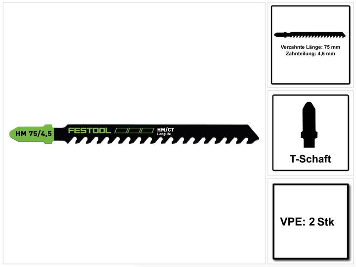 Produktbild Festool HM 75/4,5/2 Building Materials Abrasive Materials Stichsägeblatt 75 mm 2 Stk. ( 2x 204343 )