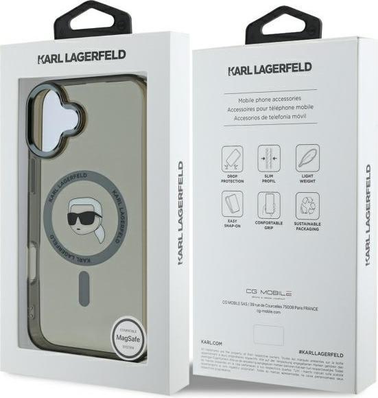 Image du produit Karl Lagerfeld KLHMP16SHLSKIK iPhone 16 6.1" czarny/black hardcase IML Metal Karl Head MagSafe (Apple iPhone 16)
