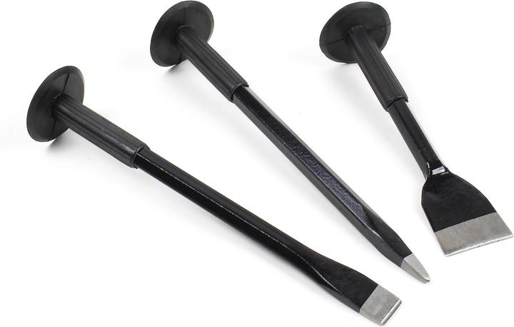 Produktbild Wiltec Handmeissel Set 3tlg Flachmeissel Spitzmeissel Breitmeissel Handschutz