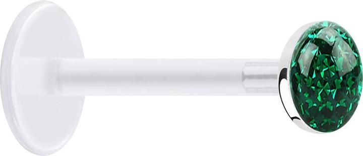 Star Piercing Micro Labret transparent mit Kristallscheibe grün Epoxy Schutzschicht (ohne Messing, Bioflex, 925 Sterlingsilber)