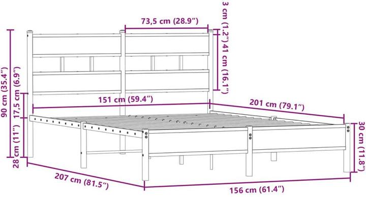 Actual product image VidaXL Bed frame headboard metal bed Bed double bed Sonoma oak 150x200cm (150 x 200 cm)