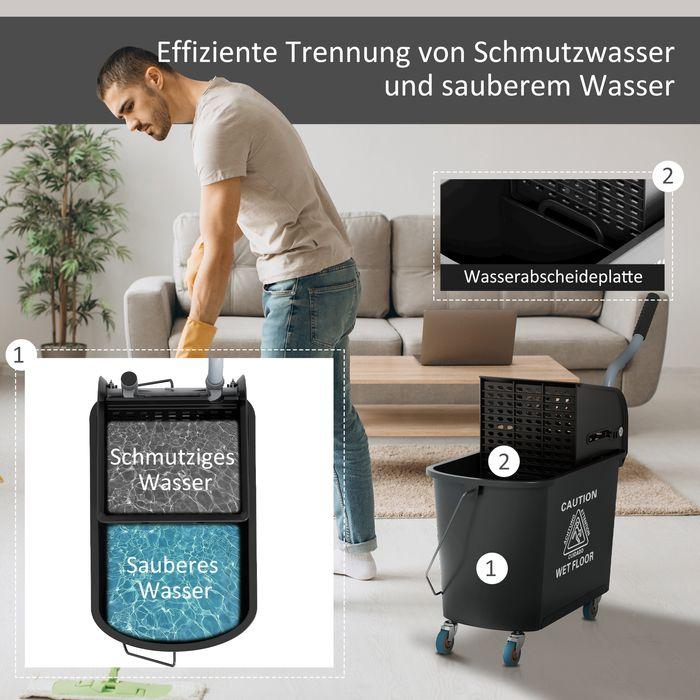 Produktbild Swisshandel24 Putzwagen Fahreimer Putzeimer 20 Liter Wischwagen mit Presse 2 Kammern Schwarz (1 Stk.)