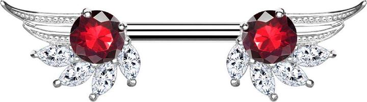 Actual product image Star Piercing Barbell silber Engelsflügel mit Kristall rot (Surgical steel 316L, Brass)