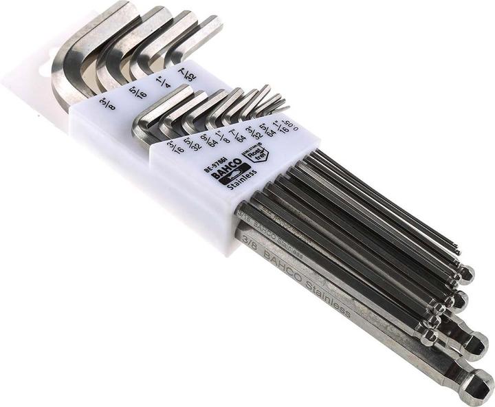 Image du produit Bahco Jeu de tournevis coudés en acier inoxydable, modèle en pouces, avec tête sphérique longue, pour vis