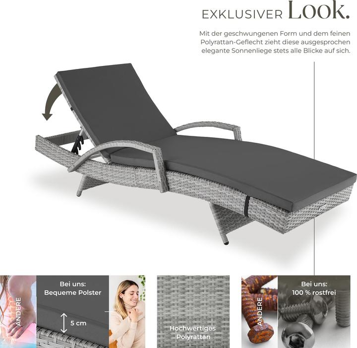 Produktbild tectake Rattan Sonnenliege Océane (190 cm)