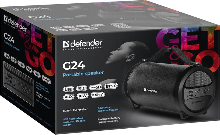 Actual product image Defender G24 Portable Mono Speaker (4 h, Rechargeable battery operated, USB power delivery)