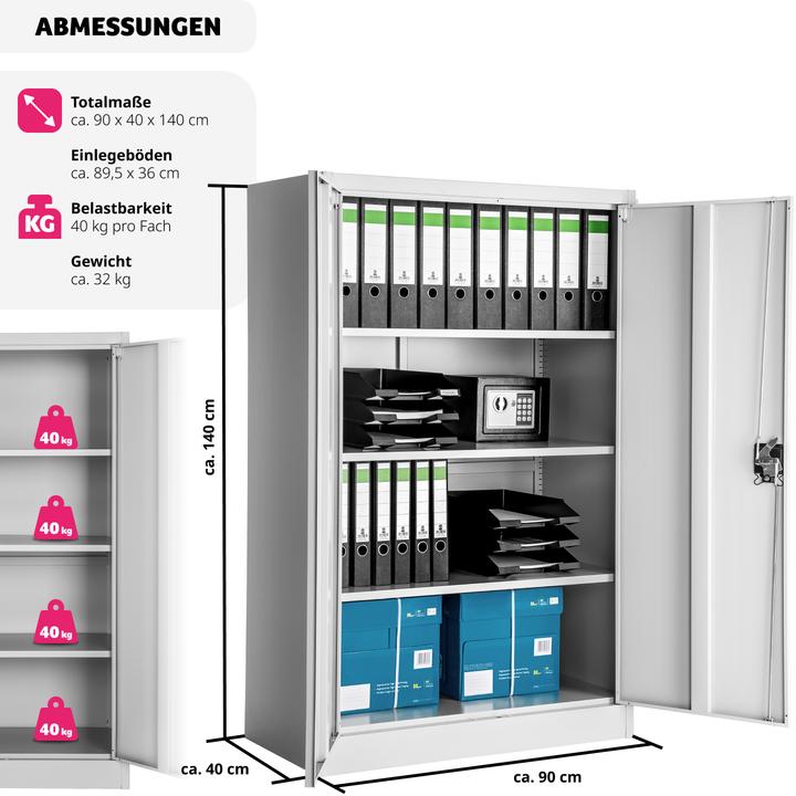 Produktbild tectake Aktenschrank (90 x 40 x 140 cm)