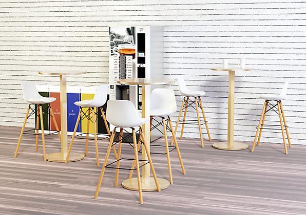 Actual product image Paperflow SKOLL stool, solid beech wood legs, white seat.