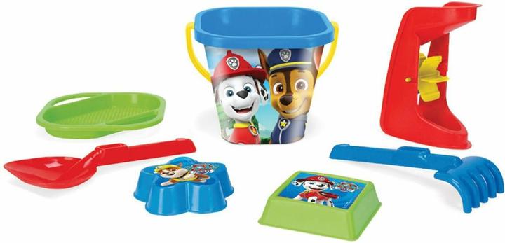 Magni 81142 - Jeu de seaux Paw Patrol avec seau, tamis, moulin à sable, pelle, râteau et 2 moules à sable