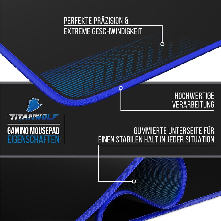 Produktbild Titanwolf Gaming Mauspad, XXXL Speed Mausmatte 1200 x 600 mm, Geschwindigkeit & Präzision, Symbol Blue