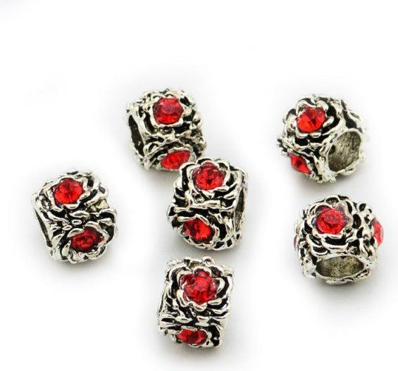 Actual product image Hermex Rhinestone Rose Bead Silver Plated 925 - Silvery Red (Silver 925)