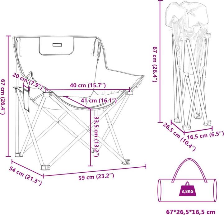 Image du produit VidaXL Chaises de camping 2 pcs. avec sac Pliable