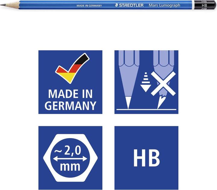 Produktbild Staedtler Mars Lumograph 100 Zeichenbleistifte (2 mm, 8B, 7B, 4B, 3B, 6B, 5B, 2B, 12 x)