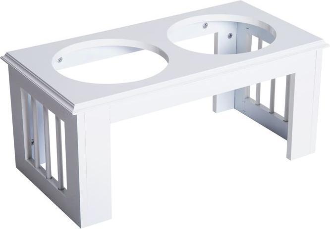 Produktbild Swisshandel24 Erhöhter Hundenapf, Futternapf, Edelstahlnäpfen, Haustier Fressnapf, MDF, Weiss, 58,4 x 30,5 x 25,4 (2 l)