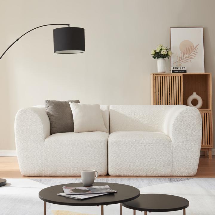 Produktbild En.Casa Modular Sofa 2-Sitzer Hurvas Bouclé Cremeweiss