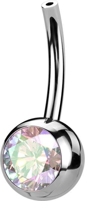 Star Piercing Threadless Bananen-Stab silber mit Kugel Kristall multicolor (ohne Messing, Titan G23)