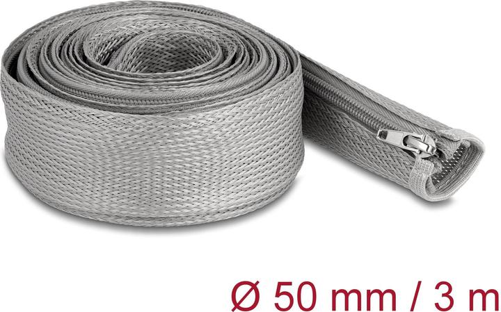 Produktbild Delock Geflechtschlauch mit Reissverschluss hitzebeständig 3 m x 50 mm grau (Kabelschlauch, 300 cm)