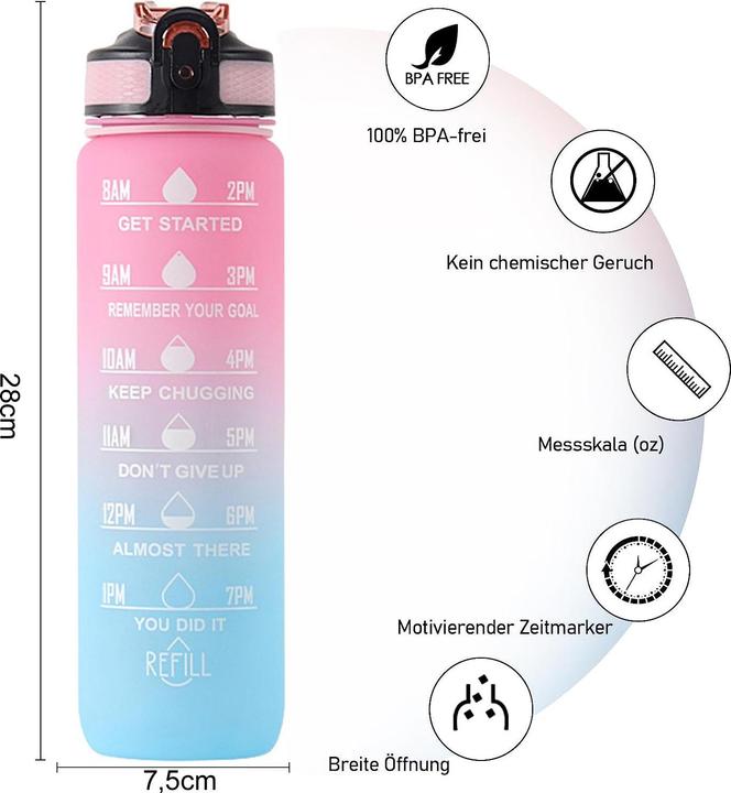 Image du produit ASMI Gourde anti-fuite avec design dégradé 1000 ml (1 l)
