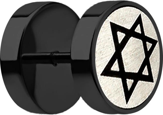 Actual product image Star Piercing Fake Plug schwarz mit Davidstern (Surgical steel 316L, without brass)