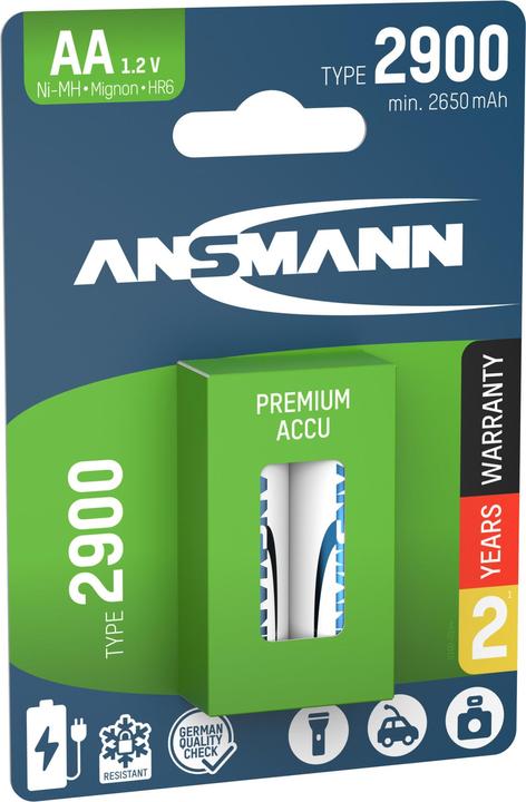 Immagine prodotto Ansmann Batteria NiMH Mignon AA tipo 2900 (min. 2650 mAh) (2 pz., AA, 2900 mAh)