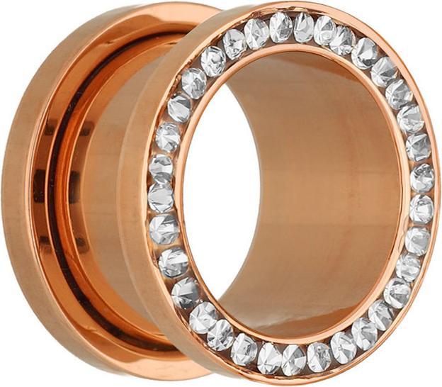 Star Piercing Flesh Tunnel rosegold mit Kristall silber (ohne Messing, Chirurgenstahl 316L)