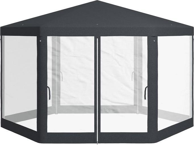 Swisshandel24 Tenda da giardino di circa 4 x 4 m con zanzariera a 6 lati in metallo poliestere grigio scuro (394 cm, 394 cm)