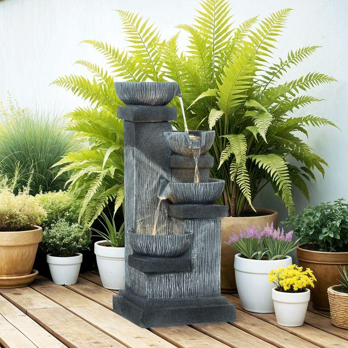 Actual product image Swisshandel24 Springbrunnen Kunstharz mit LED Beleuchtung Pumpe Steinoptik 38x36x85 cm Grau