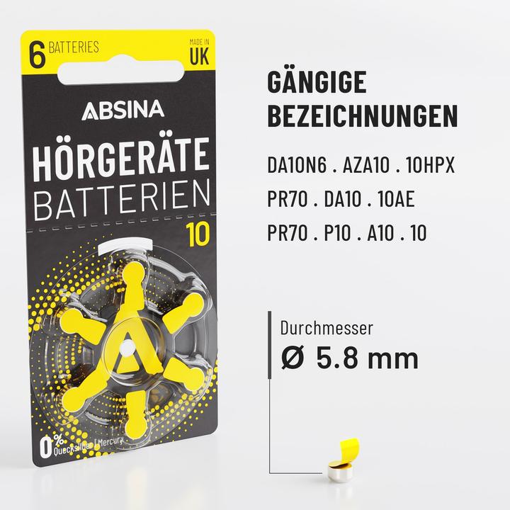 Actual product image Absina PR70 Hearing aid battery ZA 10 zinc-air 1.4 V 6 pcs. (6 pcs., 10)