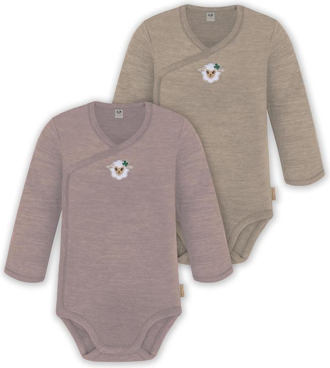 Normani 2er Set Unisex Baby Wickelbody Langarm-Strampler Einteiler aus Merinowolle - 9351