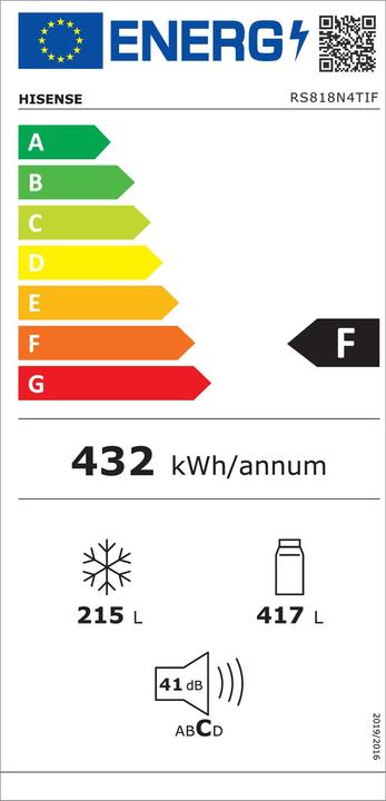 Etichetta energetica Hisense Hise Sideb RS818N4TIE E inox (632 l)