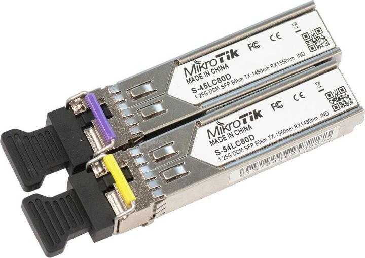 Produktbild MikroTik Mikronur MIKRONUR S-4554LC80D PAIR OF SFP MODULES (1.25 G SM 80KM T1490NM/R1550NM LC) + (1.25 G SM 8
