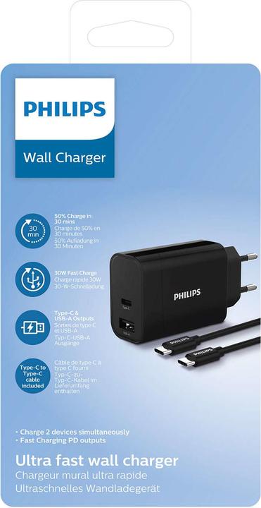 Immagine prodotto Philips Caricatore USB-A USB C 30W (PD, QC) con 1 cavo metro (30 W)