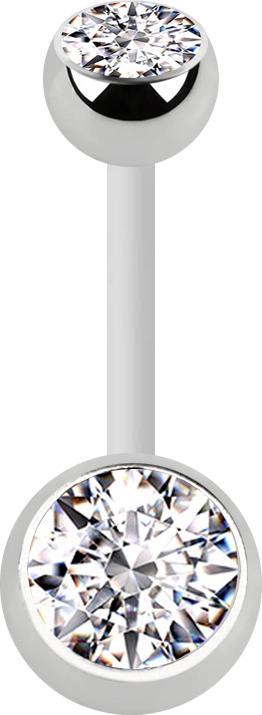 Produktbild Star Piercing Banane weiss mit zwei Kugeln silber Kristall silber (Chirurgenstahl 316L, Bioflex, ohne Messing)