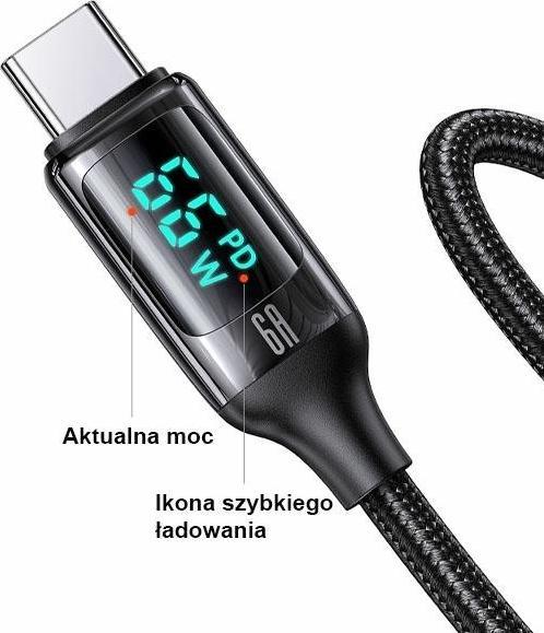 Image du produit Usams Câble pleciony U78 USB-C 1.2m LED 6A Fast Charging czarny/black SJ544USB01 (US-SJ544) (1.20 m, USB 3.2 Gen 1)