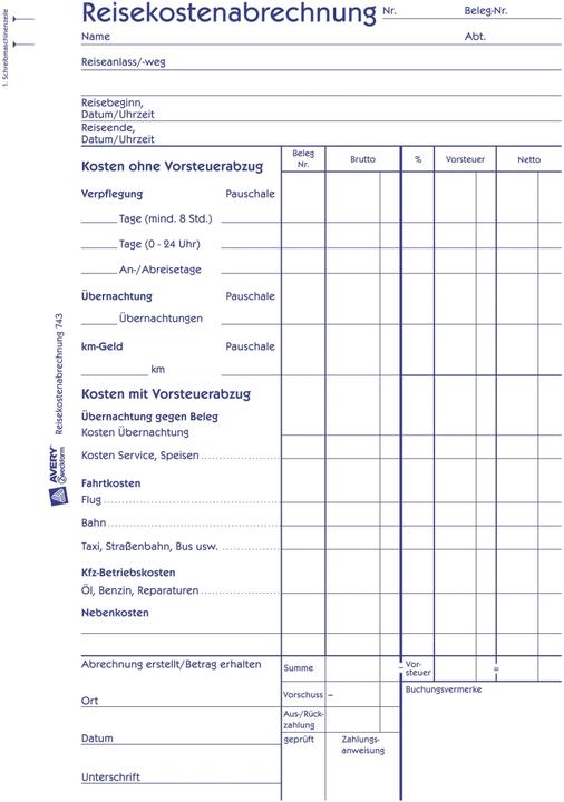 Nutritional values and ingredients Avery Travel expense report (50 x)
