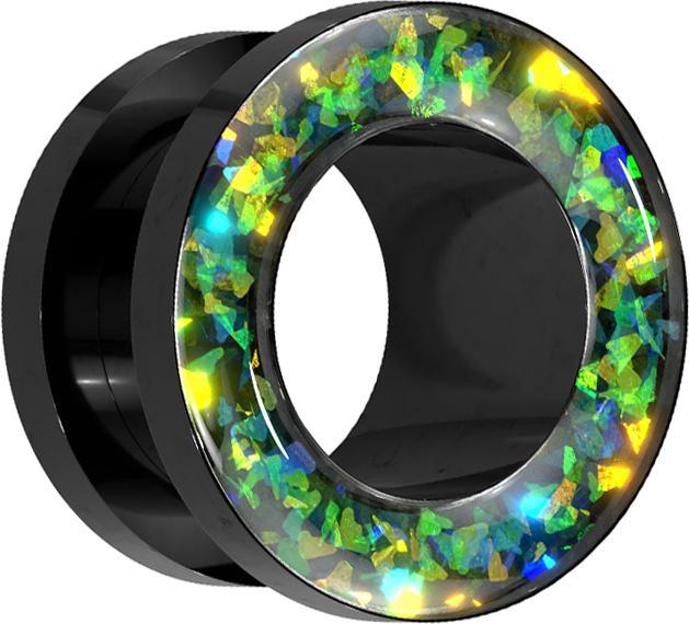Immagine prodotto Star Piercing Nero tunnel carne con bordo verde opalino glitterato (senza ottone, Acciaio chirurgico 316L)