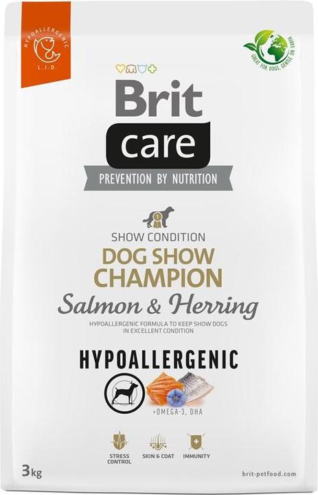 Brit Care Hypoallergenic Adult Dog Show Champion Salmon & Herring - dry dog food - 3kg (Adult, 1 pcs., 3000 g)