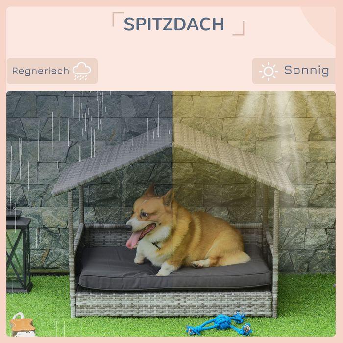 Produktbild Swisshandel24 Rattan Hundehaus mit Kissen, Hundebett im Hausform, Outdoor Hundehütte für kleine, mittlere Hunde, S (Hundehütte)