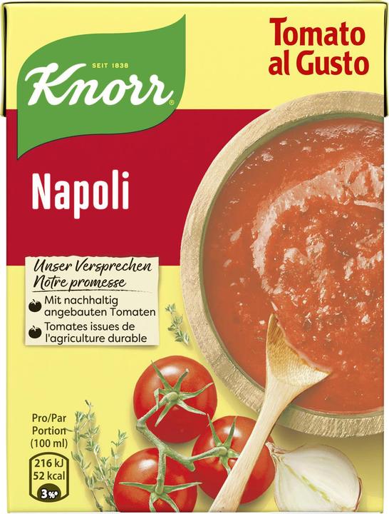 Produktbild Knorr Tomato al Gusto Napoli Pasta Sauce, sonnengereifte Tomaten & Kräuter, für Teigwaren & Gratin Auflauf (370 g)