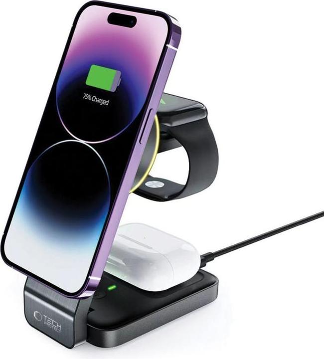Tech-Protect QI15W-A28 inductive MagSafe 3in1 charger with stand for smartphone / Apple Watch / AirP (15 W)