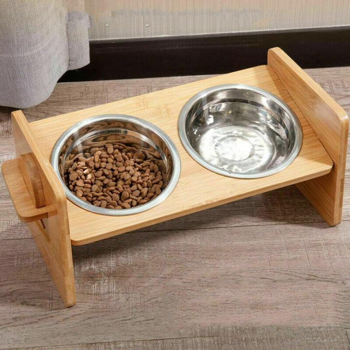 Actual product image Hermex XXL Double Bowl Adjustable for Dogs Wooden Food Bowl Feeding Bowl
