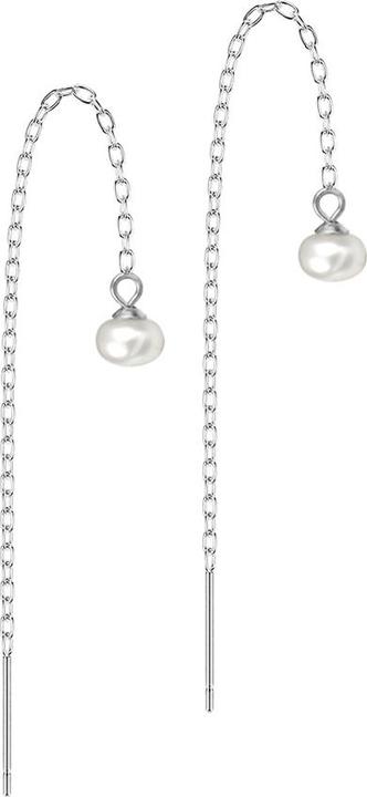 Produktbild Star Piercing Ohrstecker silber freifallende Kette grosse Perle weiss (ohne Messing, Chirurgenstahl 316L)