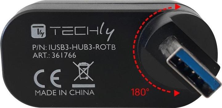 Actual product image Techly Mini Rotating Hub with 3 USB 3.0 (USB-C, 3 Ports)