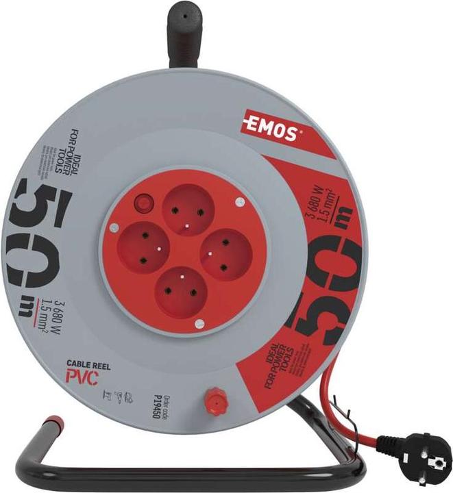 Immagine prodotto Emos Cavo a tamburo con messa a terra, 4 prese, 50 m (P19450) (50 m, 1.50 mm².)