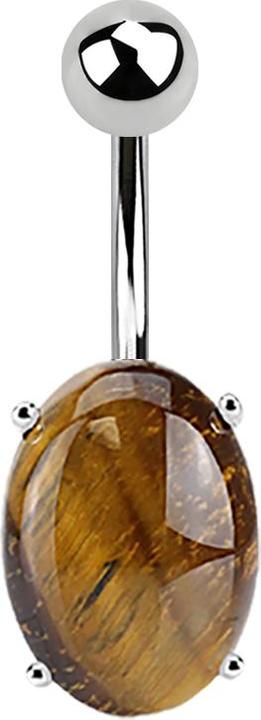 Actual product image Star Piercing Banana silver with oval tiger eye stone (Mineral, without brass, Surgical steel 316L)