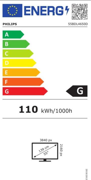 Energie-Label Philips 55? D-Line UHD 24/7 landscape & port (3840 x 2160 Pixel, 55")